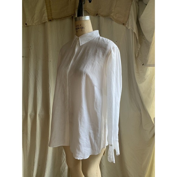 Ralph Lauren Women’s White Linen Button Down With Eylet Handkerchief Cuffs 14W - Picture 5 of 7